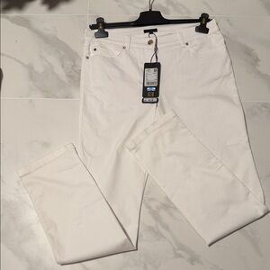 Escada White Jeans with Gold Button
